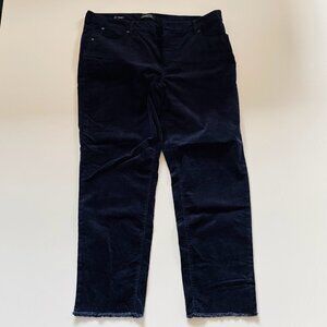 Talbots Pant Trouser Navy Blue Corduroy Ankle Frayed Hem Slim 5 Pocket Flawless
